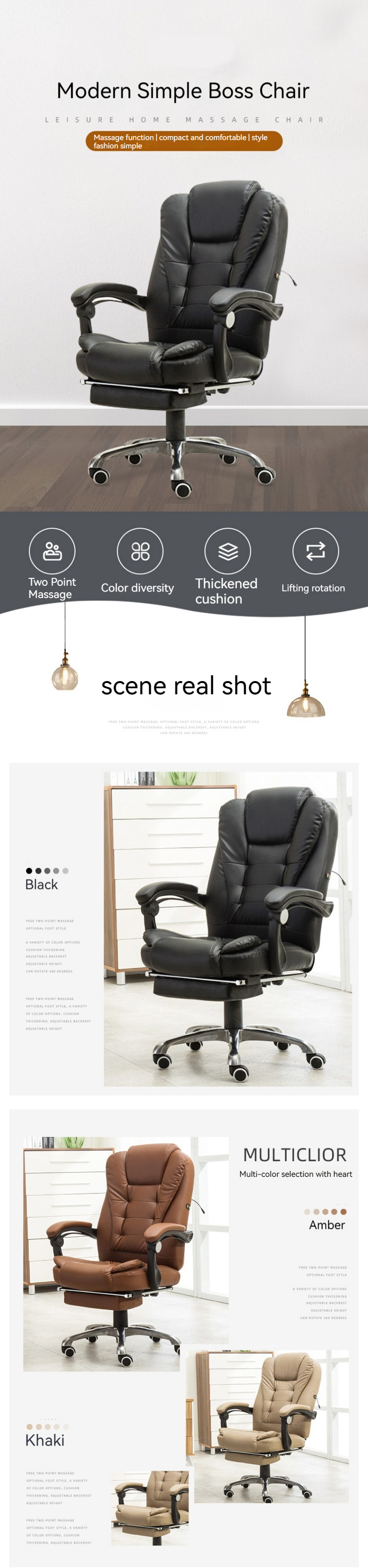 PU 3 Years After-sales Cycle Black Leather Office Chair with Footrest and Wide Back