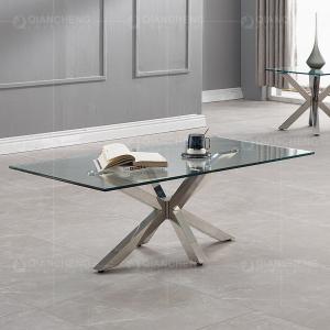Quality Clear Glass Top 0.11cbm SS Coffee Table For Living Room With Brushed Chrome Base wholesale