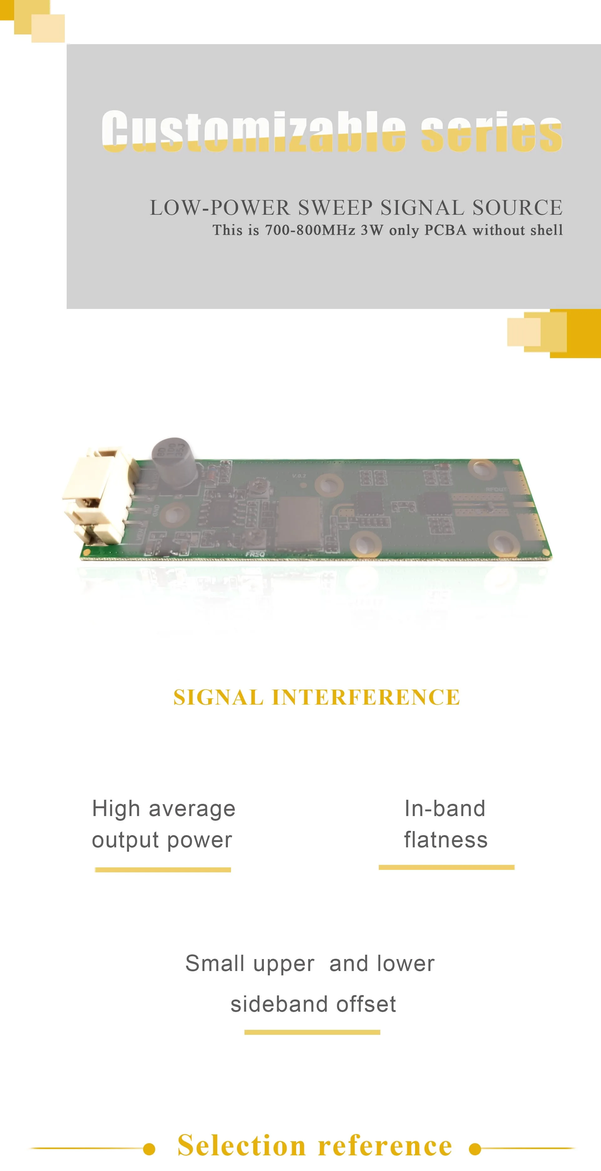 High average output power 5V 700MHz-800Mhz 3W RF Power Amplifier Wireless Jammer Board Anti-Drone Signal Blocking PCBA