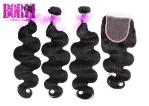 Quality Malaysian Virgin Human Hair Extension Bundles Body Wave With Closure Natural Black wholesale