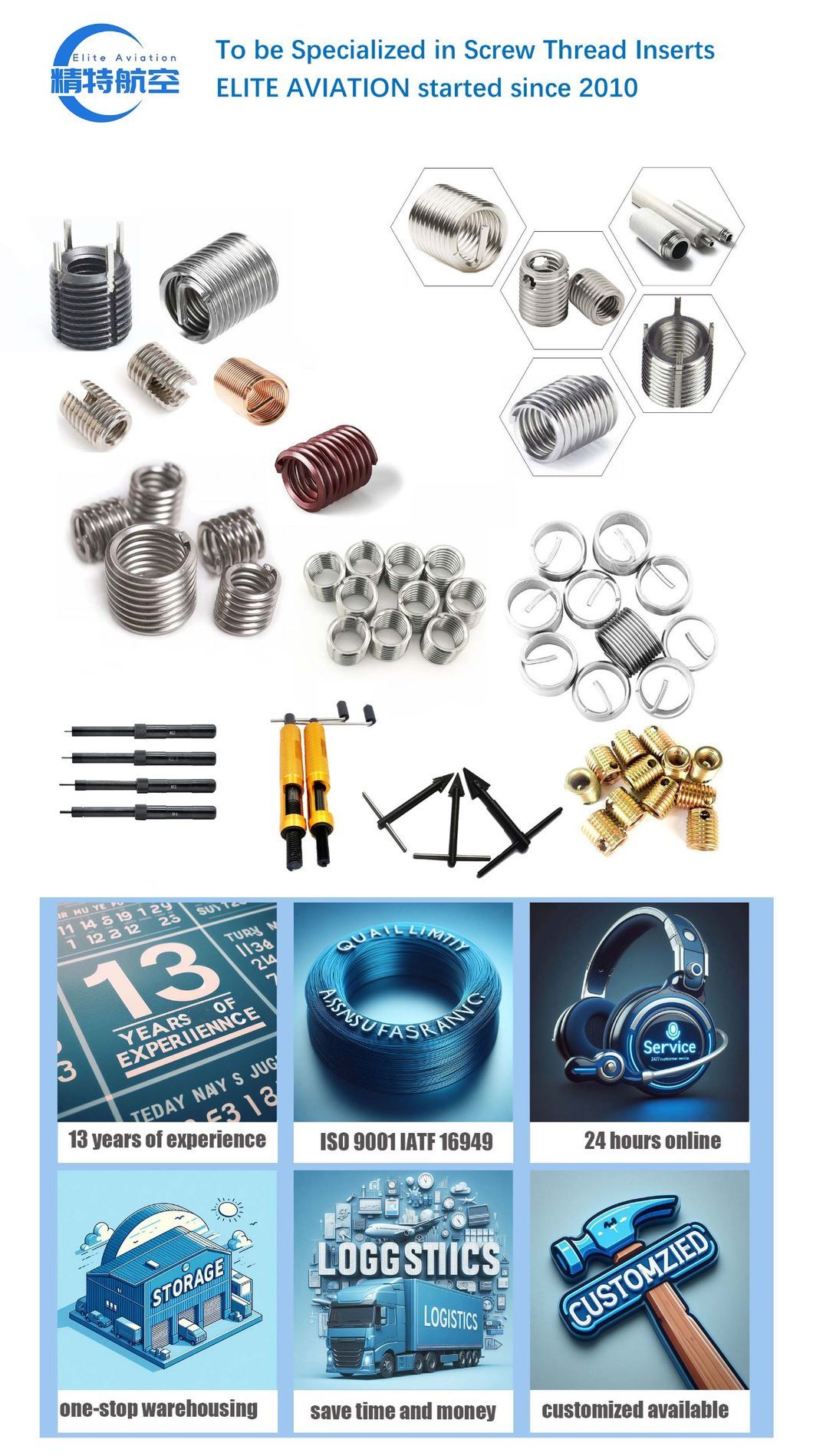 Class Grade 4.8 8.8 10.9 12.9 Inside Outside Threadsteel Wire Insert