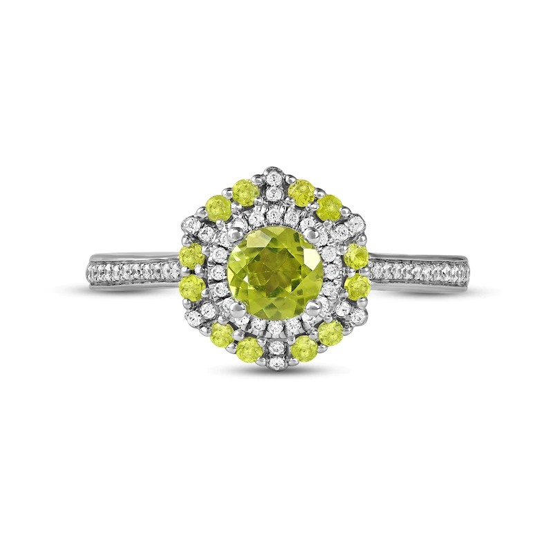 Green Peridot & CZ Ring 1/6 ct tw 10K White Gold In Silver