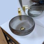 Unique Glass Vessel Basins Grey Bathroom Grey Crystal Vanity Countertop Round