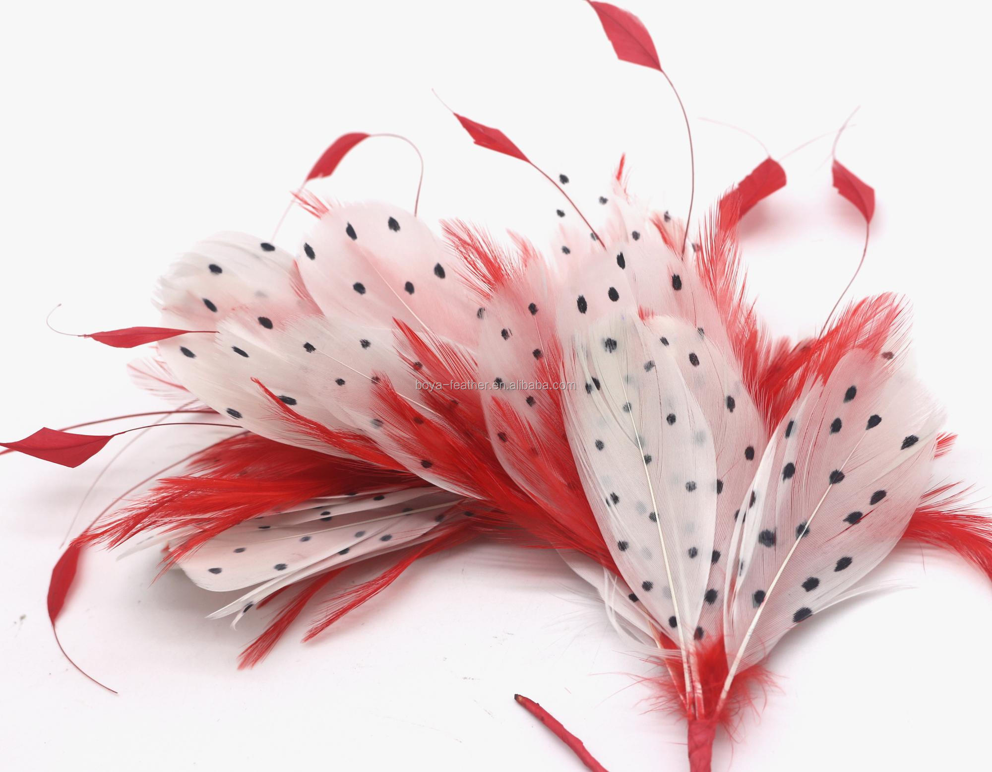 Dyed Party Decoration Stripped Coque Feather and Goose Feather Flower Mount with Wire Accessory