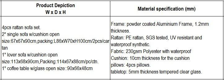 4pcs cheap patio wicker furniture