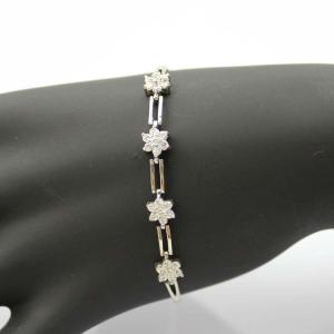 Quality 925 Sterling Silver Flower Clear Cubic Zircon Link Tennis Bracelet (SB003) wholesale