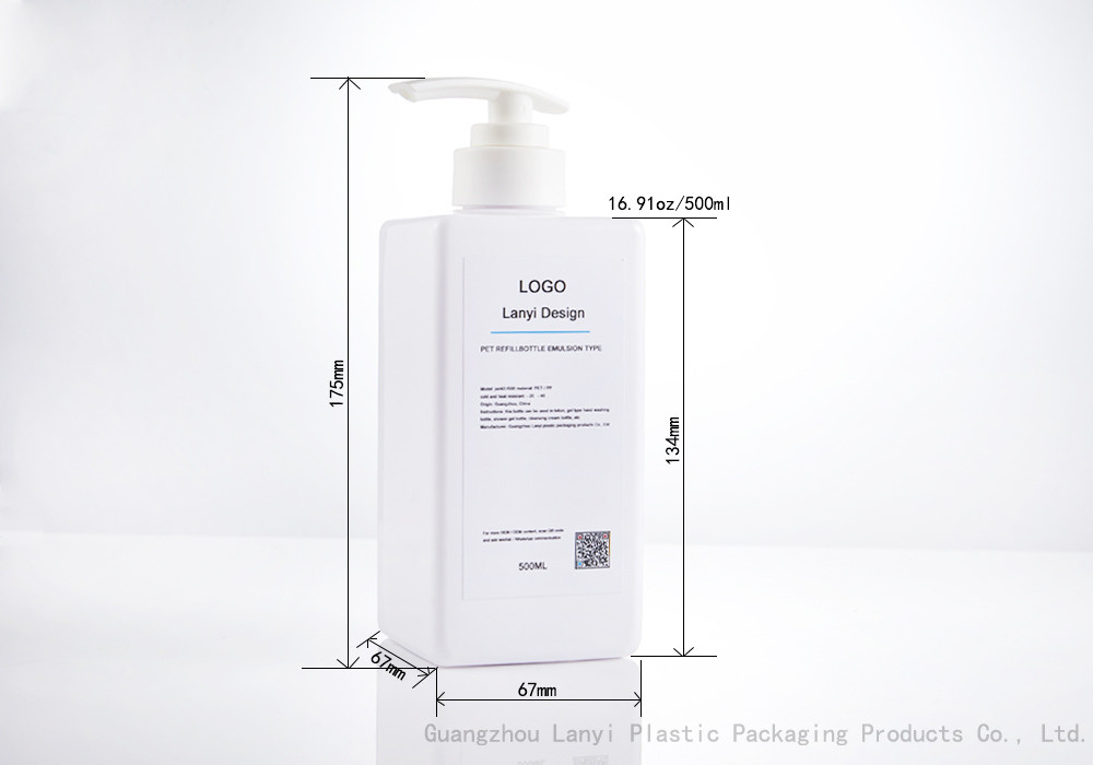 Square Clear PET Plastic 500ml Shampoo Pump Bottles