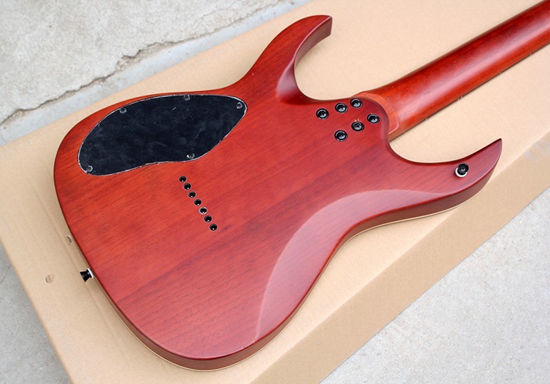 Custom Brown 7-String Alder Electric Guitar with Burl Veneer,24 Frets,2 Open Pickups,White Binding