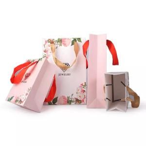Quality Custom Printed Ribbon Handle Craft Gift Jewelry Paper Bag wholesale