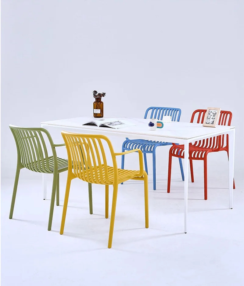 Red Plastic Garden Dining Chairs Nordic Stackable Black Plastic Armchair