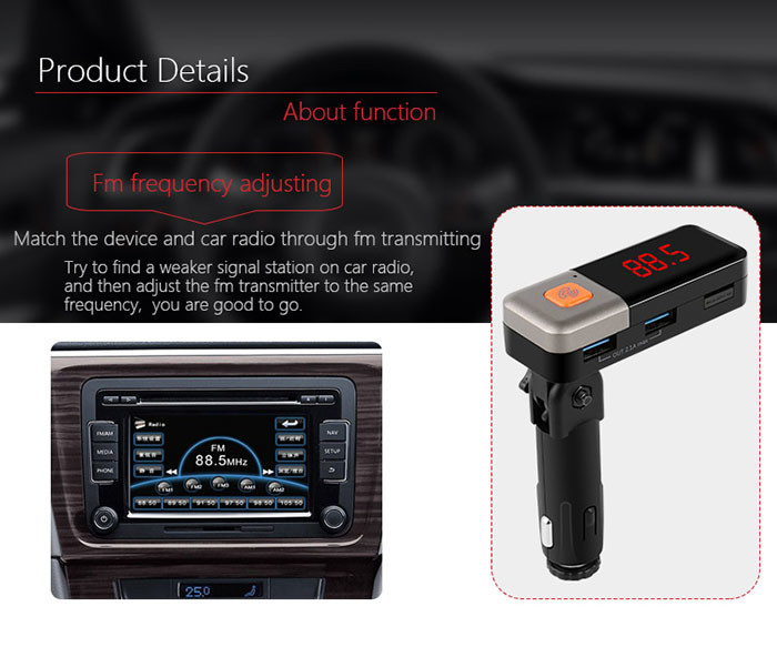 Hands - Free Automotive Bluetooth Car Charger MP3 Player With AUX Line Out