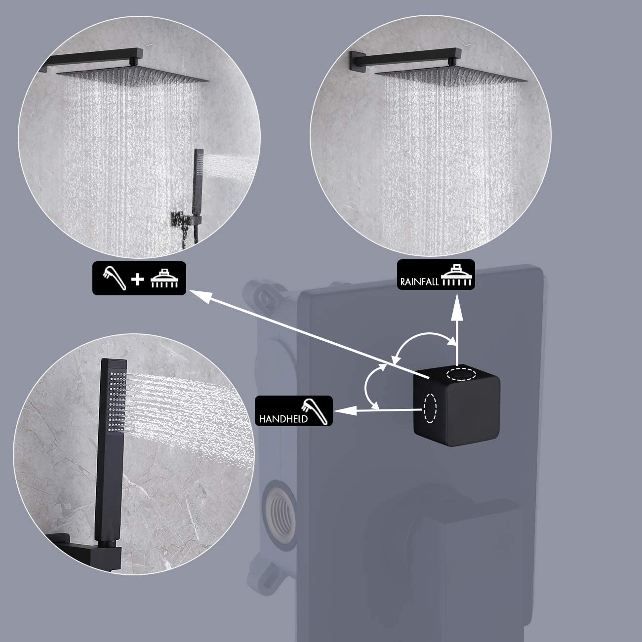 Bathroom shower cabin mixer 12 inch ceiling water saving flow 360 degrees rotating rainfall thermostatic shower head