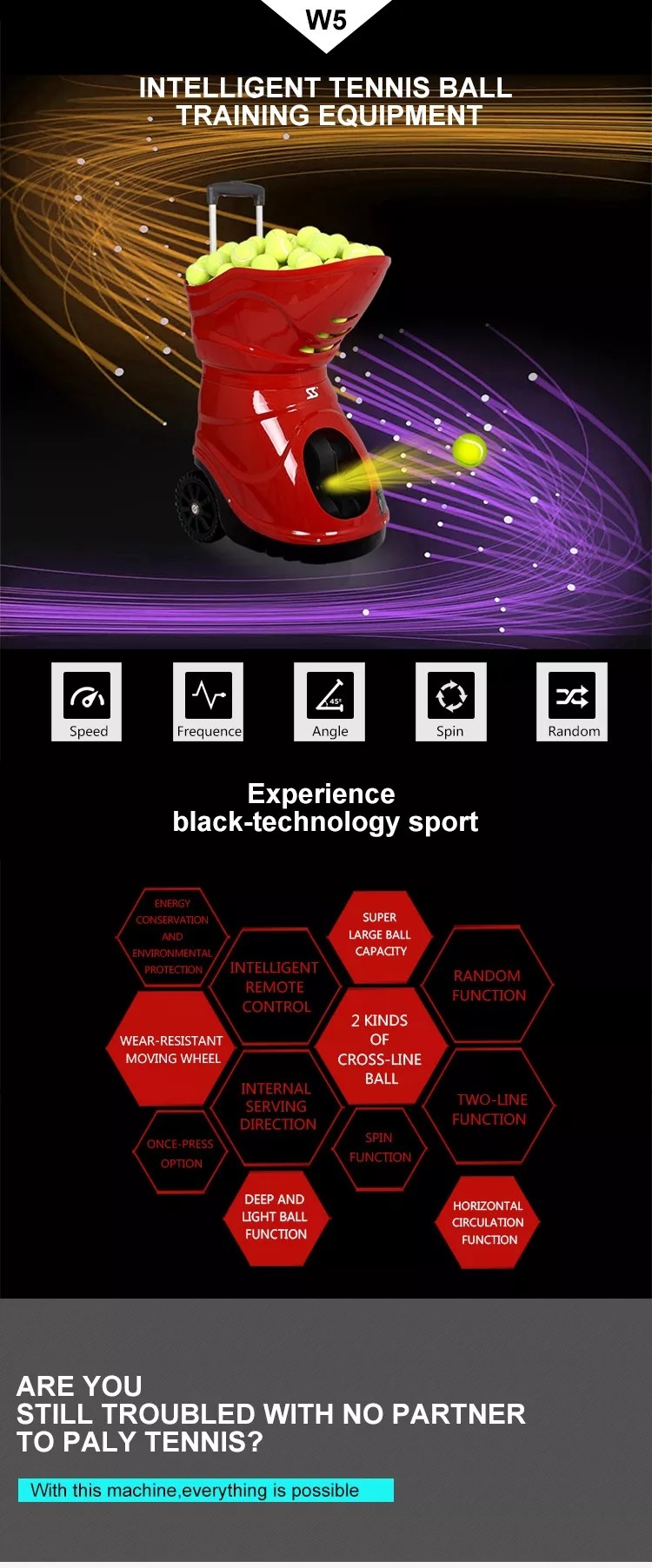 Brand New W5 Tennis Shooting Equipment Tennis Ball Canon Machine With CE Certificate