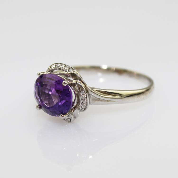 Women Jewelry 925 Silver 8x10mm Oval Purple Cubic Zircon Ring (F47E)