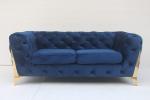 245cm Length Navy Blue 3 Seater Velvet Chesterfield Sofa For Villa