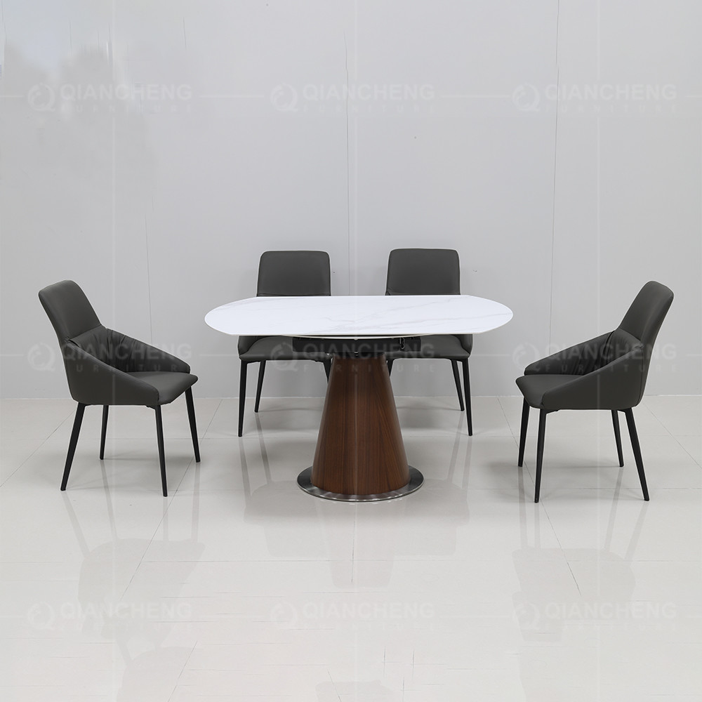 Hotel Restaurant SS Steel Furniture White Stone Round Extendable Dining Table
