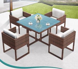 Quality 4 Seater Outdoor Dining Set Rattan Furniture Patio Rattan Dining Table Chair Set Wicker wholesale
