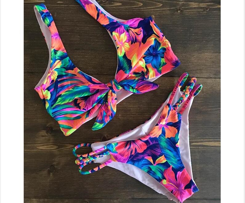 2019 Ruffle Women Swimsuit Cross Bandage Swimwear Push Up Bikini Set Beach