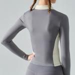 Color Contrast Long Sleeve Polo Shirts Ladies Equestrian Top High Density