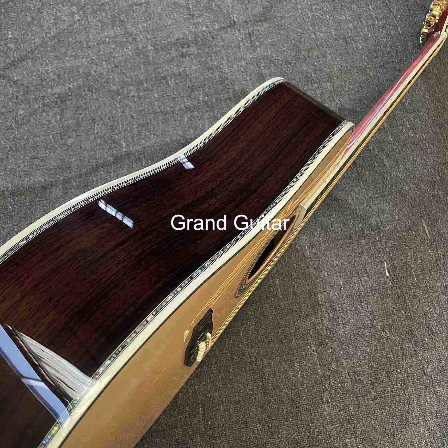 Custom Deluxe Solid Spruce Top Dreadnought Body Ebony Fingerboard 41 Inch Real Abalone Acoustic Guitar