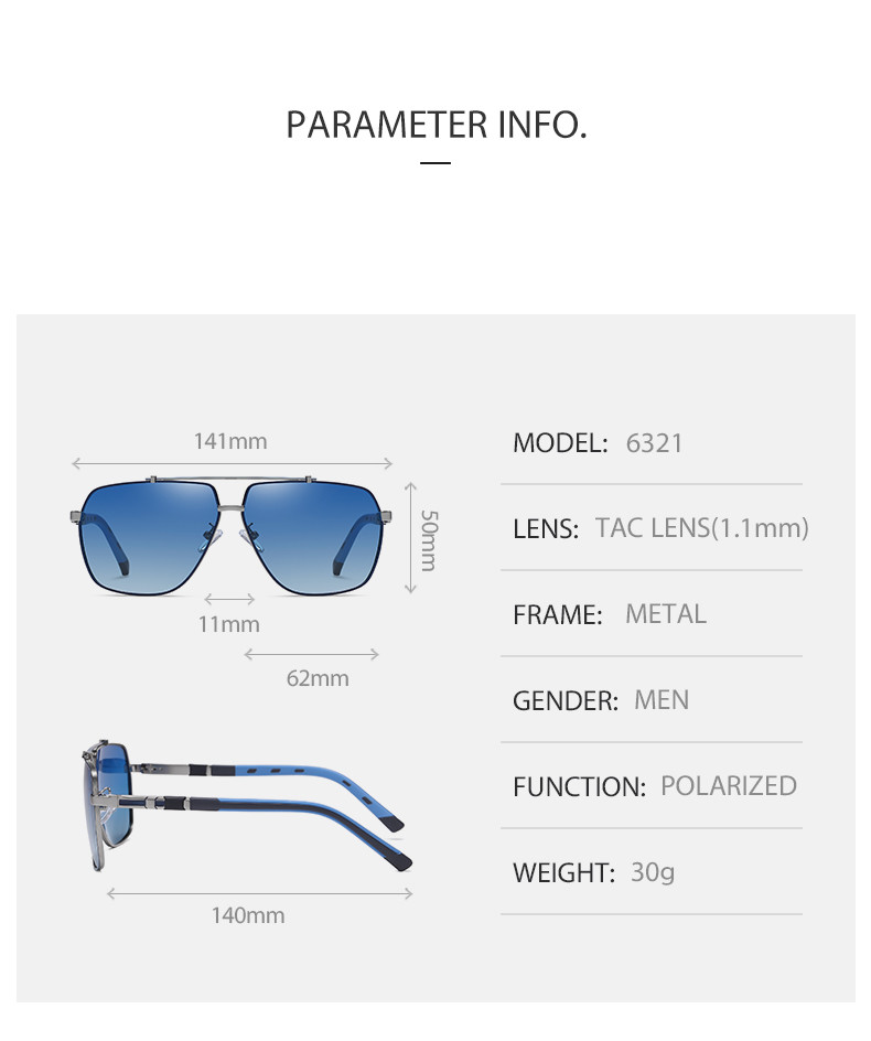 Two Color Metal Frame Sunglasses Large UV400 Protection Anti Glare