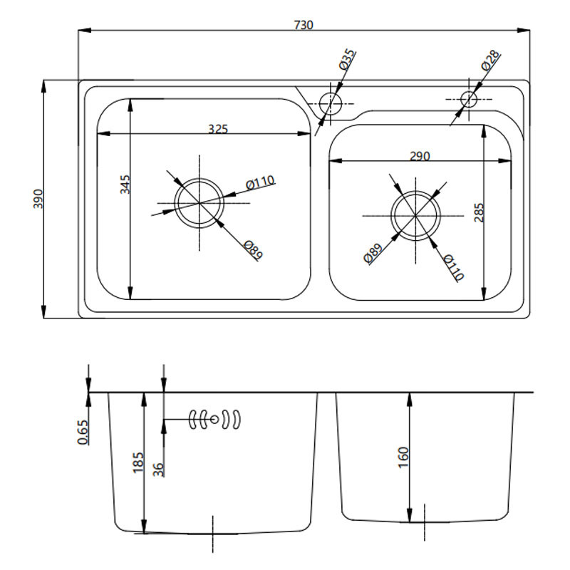 AG5517 Deep Kitchen Sink Basin 730×390×193mm Under Mount for Restaurant