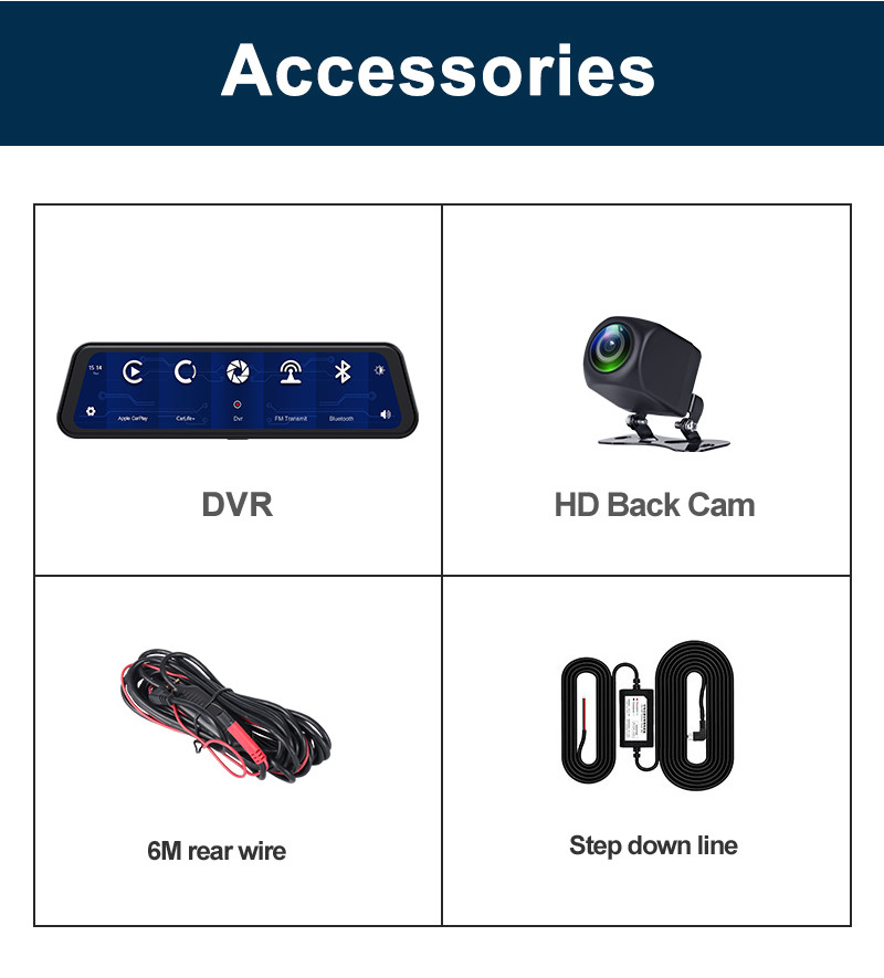Dual Lens Mirror Dashcam Carplay Reverse Camera Auto Wireless Miracast 2K 12 Inch