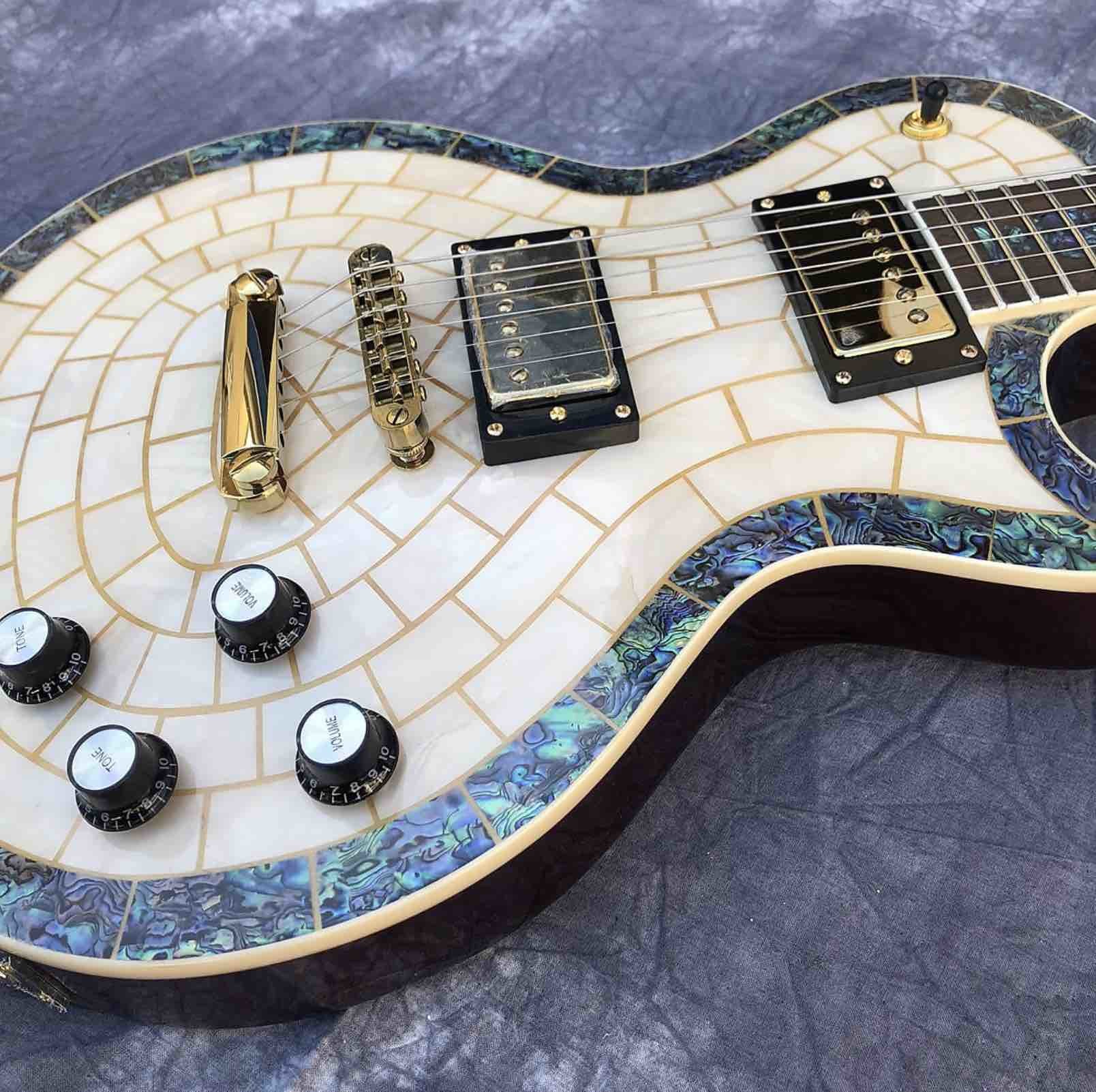 Custom Abalone Veneer top Electric Guitar Flower Inlays Gold Hardware