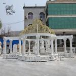 Luxury White Marble Garden Gazebo Metal Wrought Roof Dome Pavilion Modern Large