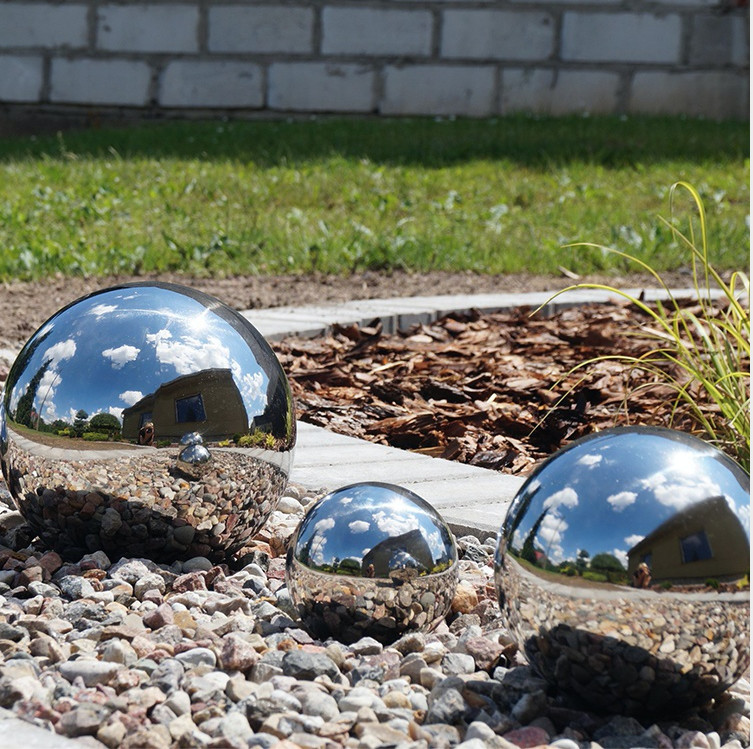 Hollow Stainless Steel Gazing Ball For Gardens 5 1/4 Inch Silver Mirror Globe