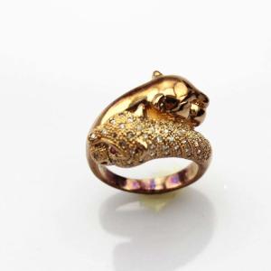 Quality Rose Gold Plated 925 Silver Leopard Ring Pave CZ Diamonds (S-RJ673) wholesale