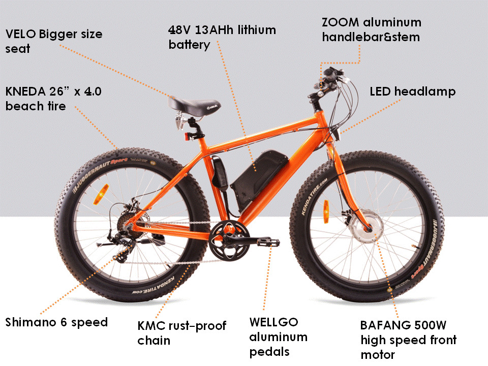 32km/H Electric Beach Cruiser Bikes , 4 Inch Fat Tire Beach Snow Electric Bike