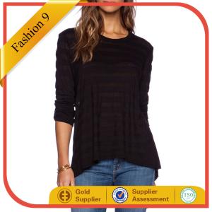 Quality Black Long Sleeved Blouse with Rib knit edges wholesale