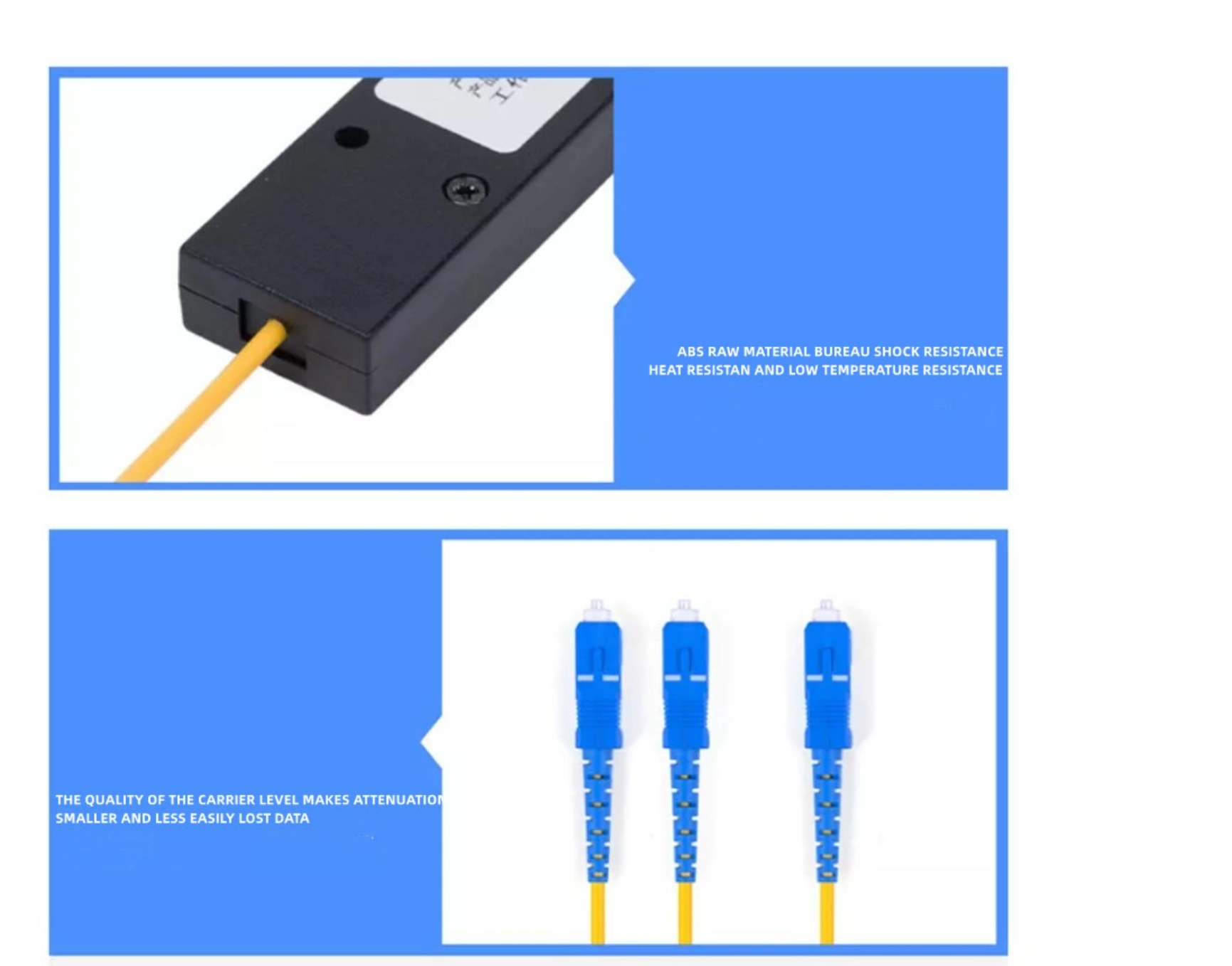 1*2 Fiber Optic Splitter SC/UPC SC APC Connector G652D/G657A Single-Mode -40- 85C