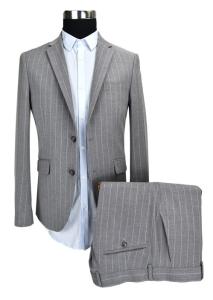 Quality Mens 2 Piece Suit For Men Grey Stripe , Custom Made Tailored Suits Woven Fabric wholesale