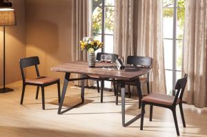 Quality luxury rectangle walnut dining table with metal leg wholesale