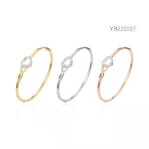 Quality Birthday Gift Gold Bracelets Solid Adjustable Size Rhinestone Love Heart bangles wholesale