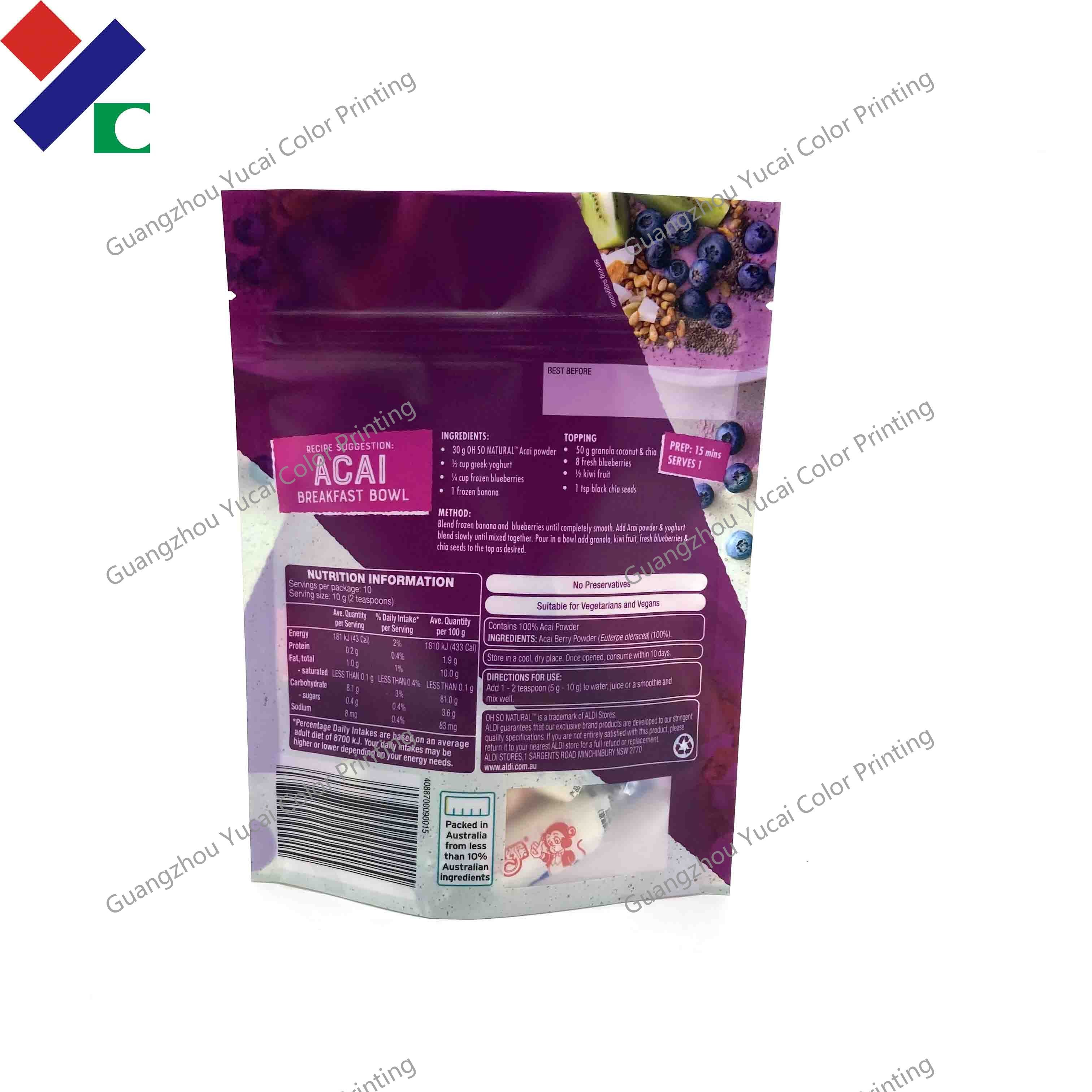 Plastic Packets Heat Sealable Food Bags For Organic Powder Strawberry Flavour