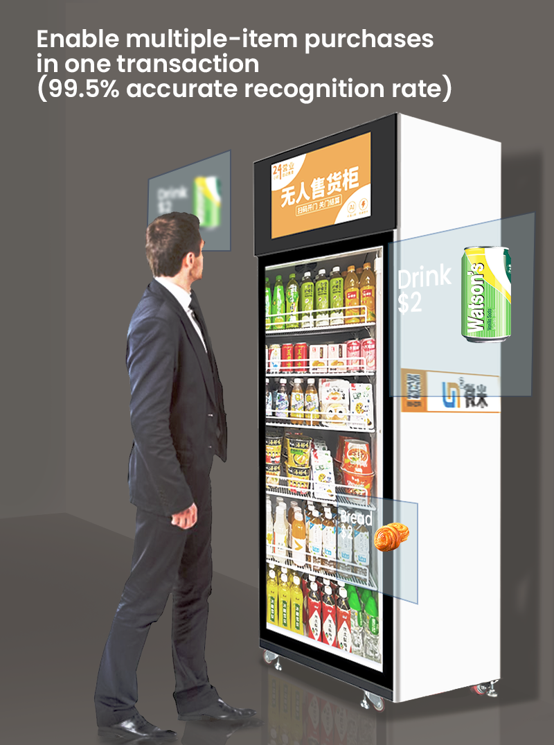 Intelligent Algorithm AI-Powered Vending Machine For Snacks Drinks Fresh Food Fruits Grab And Go Fridge