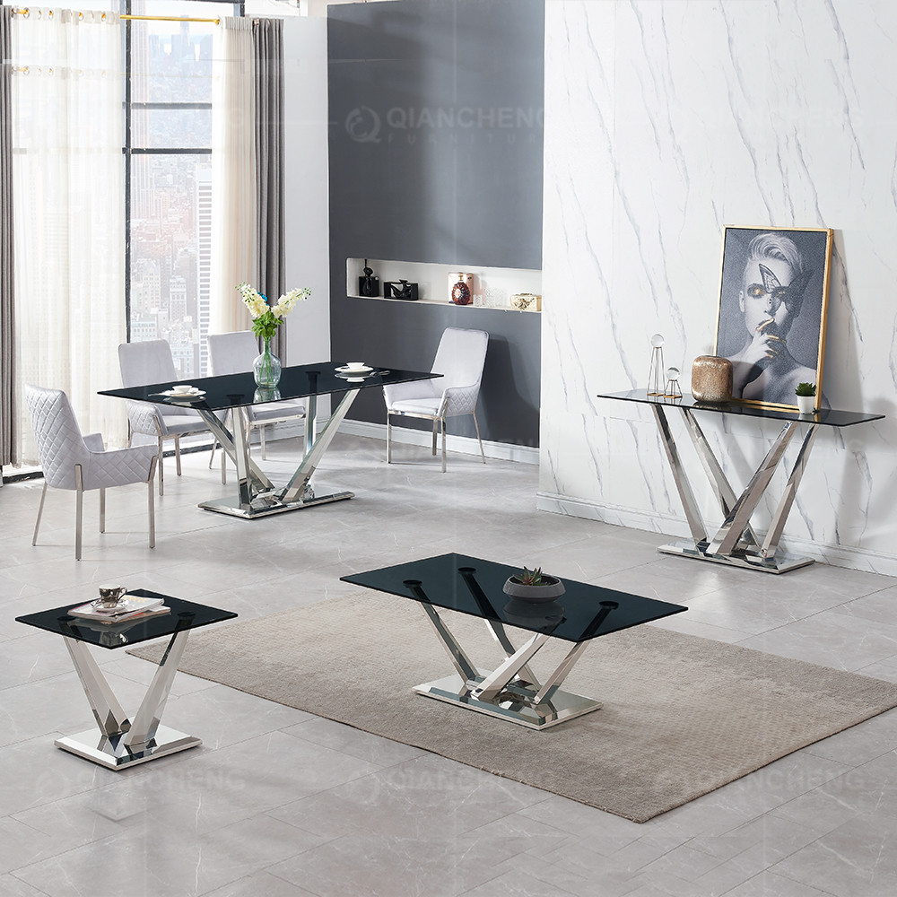 Tempered Glass Metal Leg Dining Table Set Home Furniture with 8 Seater