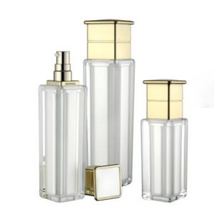 Quality Pearl White Lotion Cosmetic Pump Bottle Square 80ml 120ml Leak Proof With Cap wholesale
