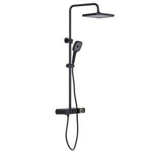 Quality Black Shower Faucet Set Bathroom Square Rain Shower Head With Handheld Spray wholesale