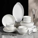 Complete Soup Dish Spoons Set for Hotels and Restaurants White Porcelain Bowls