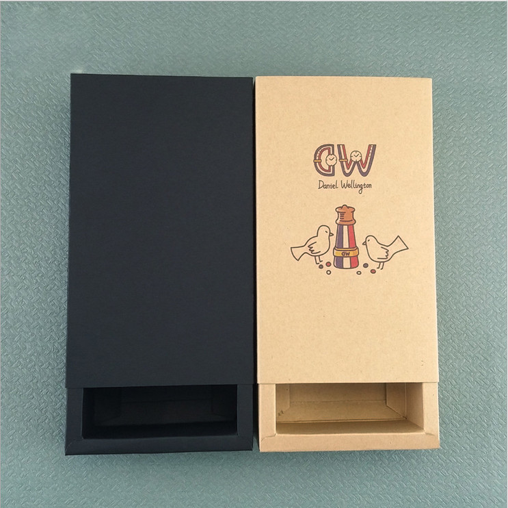 Customized Eco friendly brown Kraft paper folding box slide drawer cardboard paper box