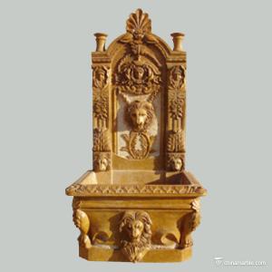 Quality China marble Stone Carving Sculpture The yellow limestone wall fountain W-FTN07 wholesale
