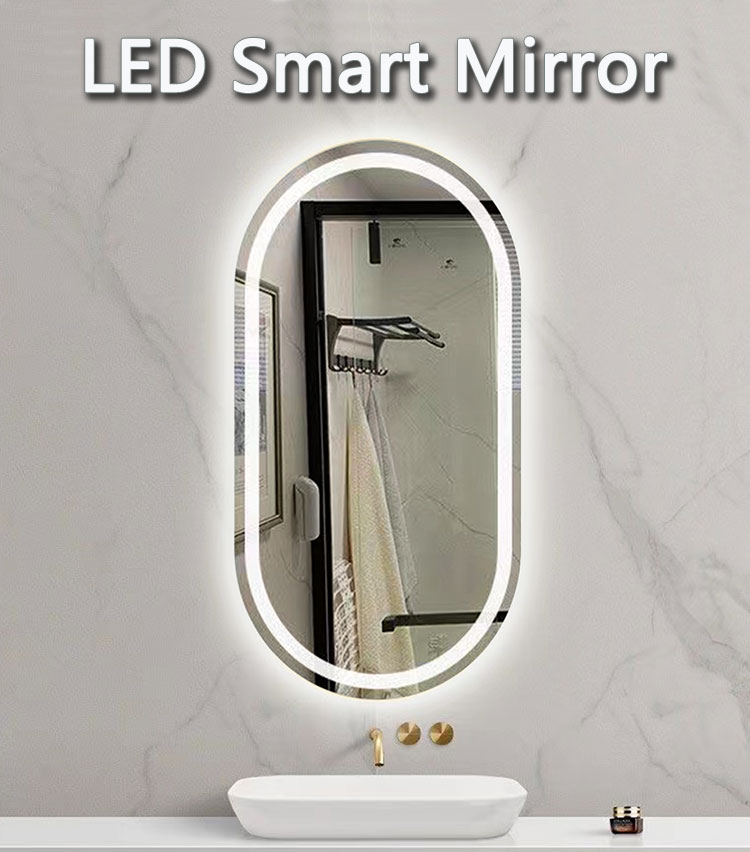 Smart LED Bathroom Vanity Mirror with Oval Bath Toilet and Luminous Lights in Silver
