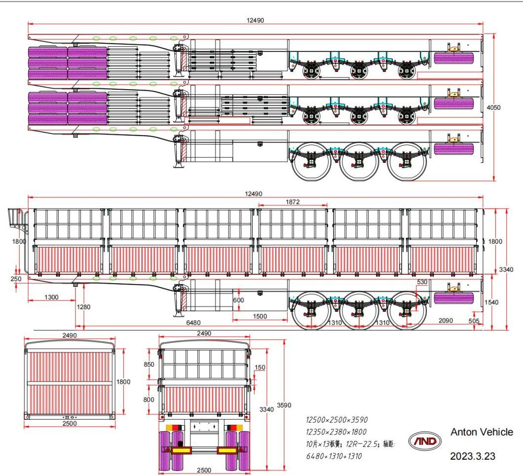 Leaf Spring Suspension / Air Suspension 40FT/45FT Fence Cargo Semi-Trailer With Sideboard