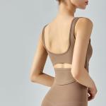 Coffee U Neck Back Hollow Sports Bra Breathable Women'S Vest Nylon Fitness Top