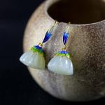 Retro Enamel 925 Silver Natural Hetian Jade Dangel Earrings (E17060201)