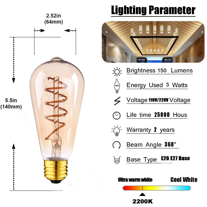 110v 220v Spiral Vintage Retro Lamp T185 G80 Ascher E26 Decorative Bulb
